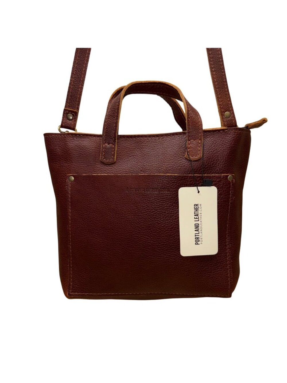 Portland Leather Women’s Nutmeg Leather Zipper Mini Crossbody Tote Bag
